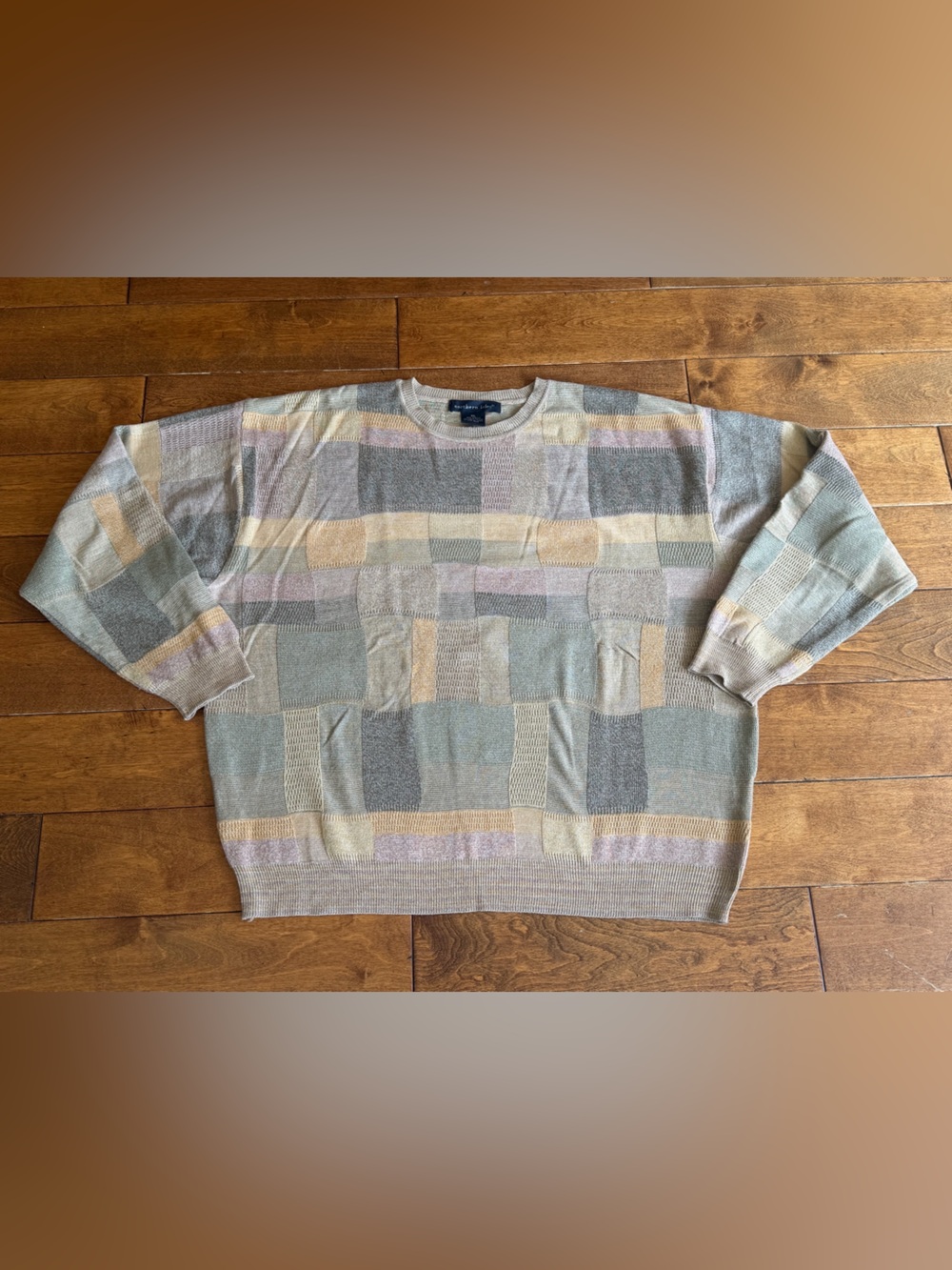 Vintage Northern Isles Women’s Pastel Patchwork Crewneck Sweater Soft XXL